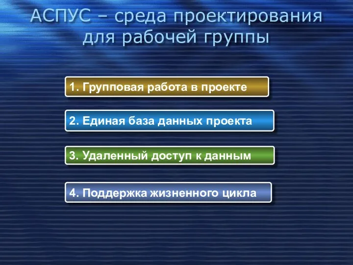 АСПУС – среда проектирования для рабочей группы 1. Групповая работа в