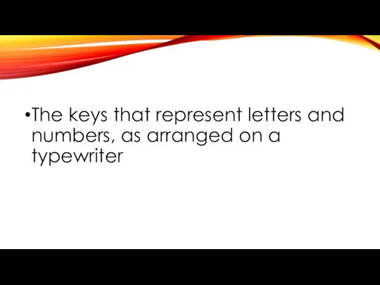 The keys that represent letters and numbers, as arranged on a typewriter