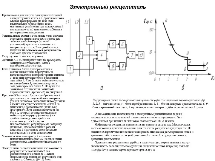 Электронный расцепитель Применяется для защиты электрических цепей от перегрузки и токов