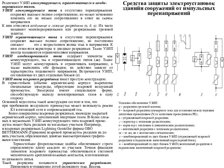 Средства защиты электроустановок зданийи сооружений от импульсных перенапряжений Различают УЗИП коммутирующего,