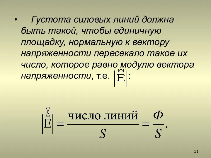 Густота силовых линий должна быть такой, чтобы единичную площадку, нормальную к