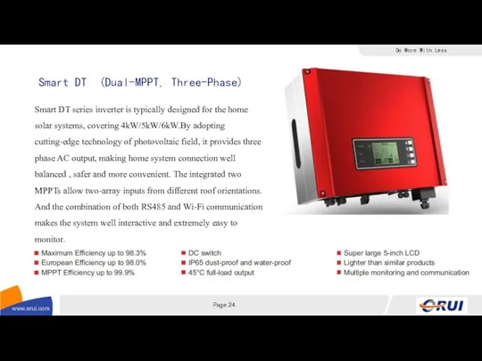 Smart DT (Dual-MPPT, Three-Phase) Smart DT series inverter is typically designed