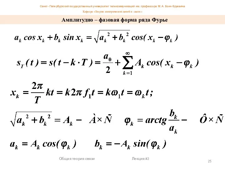 Общая теория связи Лекция #2 Амплитудно – фазовая форма ряда Фурье