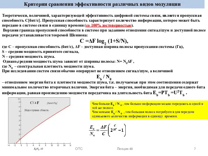 ОТС Лекция #8 Критерии сравнения эффективности различных видов модуляции Теоретически, величиной,