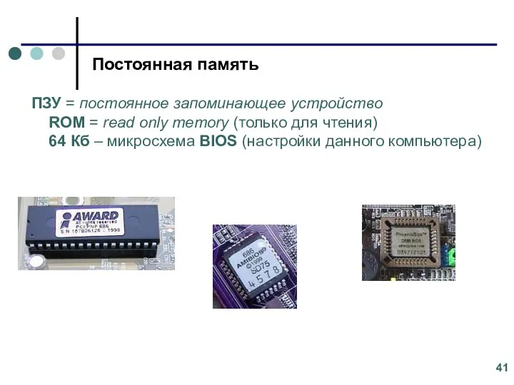 Постоянная память ПЗУ = постоянное запоминающее устройство ROM = read only