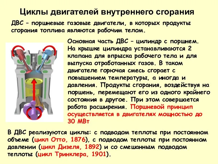 ДВС – поршневые газовые двигатели, в которых продукты сгорания топлива являются