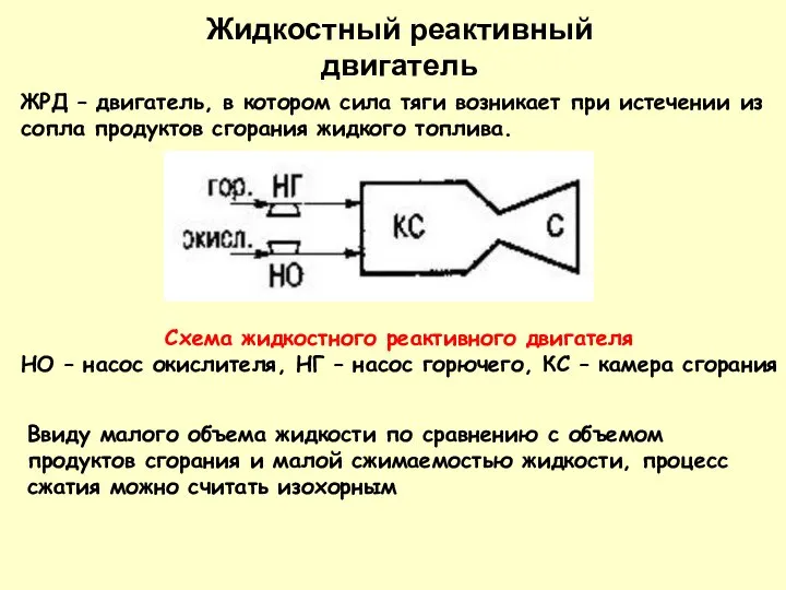 Жидкостный реактивный двигатель ЖРД – двигатель, в котором сила тяги возникает