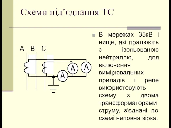 Схеми під’єднання ТС В мережах 35кВ і нище, які працюють з