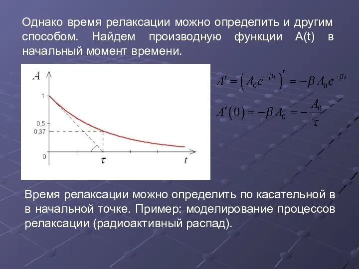 Однако время релаксации можно определить и другим способом. Найдем производную функции