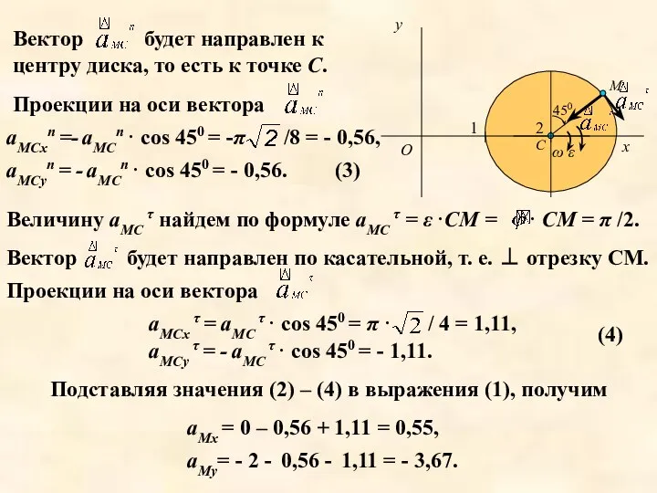 будет направлен к центру диска, то есть к точке С. /8