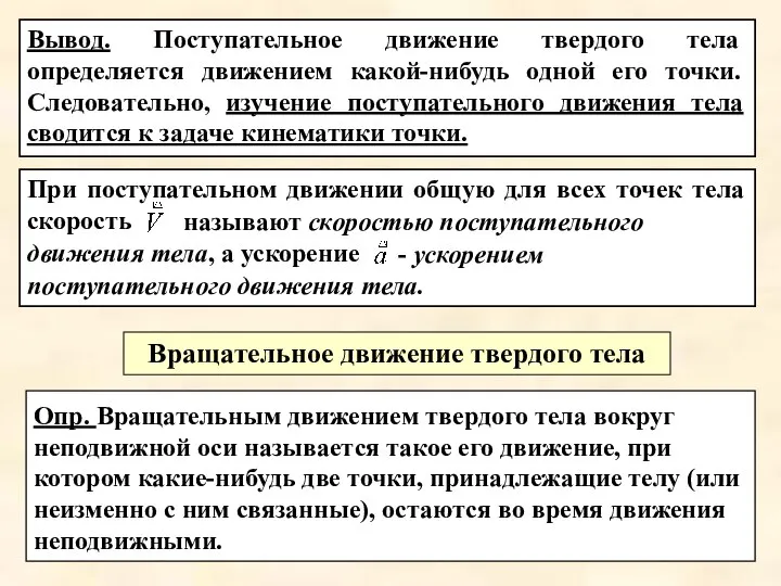 При поступательном движении общую для всех точек тела скорость - ускорением