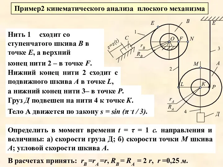 сходит со ступенчатого шкива В в точке Е, а верхний Пример2