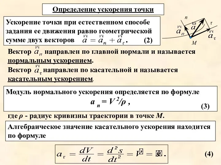 направлен по главной нормали и называется нормальным ускорением. направлен по касательной