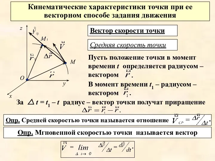 Опр. Средней скоростью точки называется отношение Кинематические характеристики точки при ее