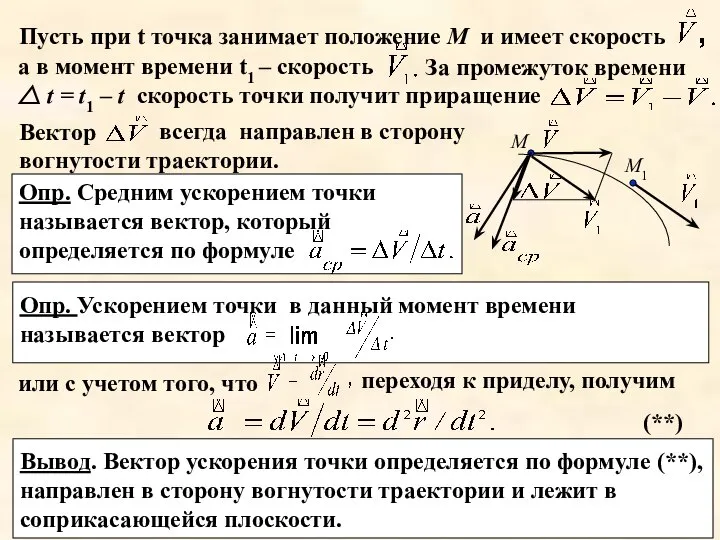 За промежуток времени △ t = t1 – t скорость точки