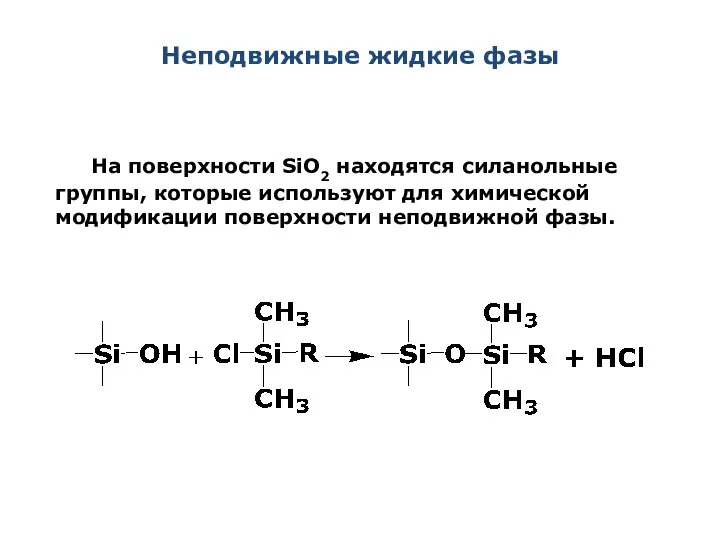 Неподвижные жидкие фазы На поверхности SiO2 находятся силанольные группы, которые используют