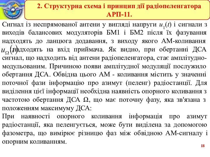 Сигнал із неспрямованої антени у вигляді напруги u1(t) і сигнали з