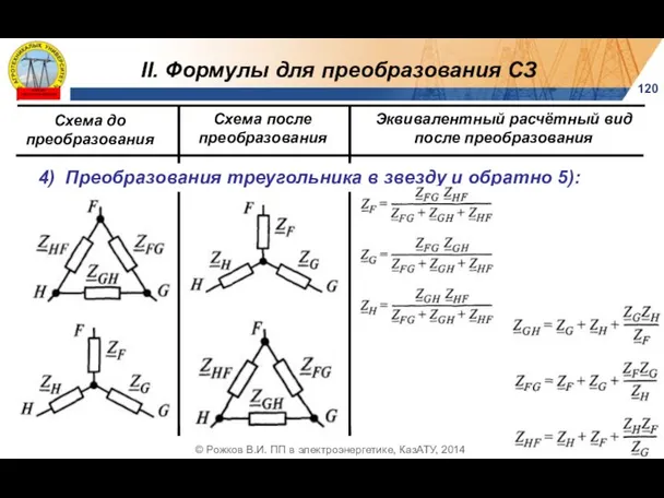 II. Формулы для преобразования СЗ 120 © Рожков В.И. ПП в