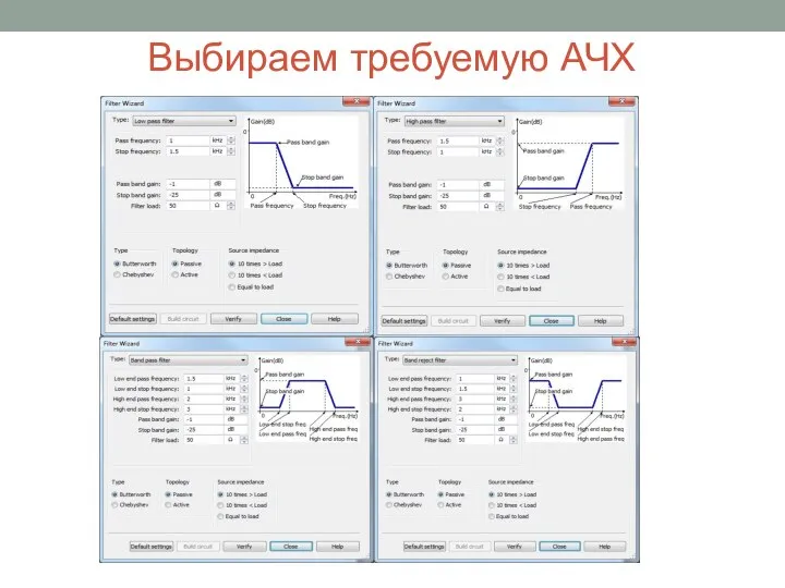 Выбираем требуемую АЧХ