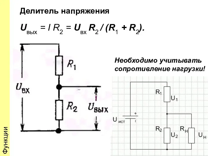 Uвых = I R2 = Uвх R2 / (R1 + R2).