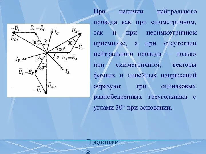 Продолжить При наличии нейтрального провода как при симметричном, так и при