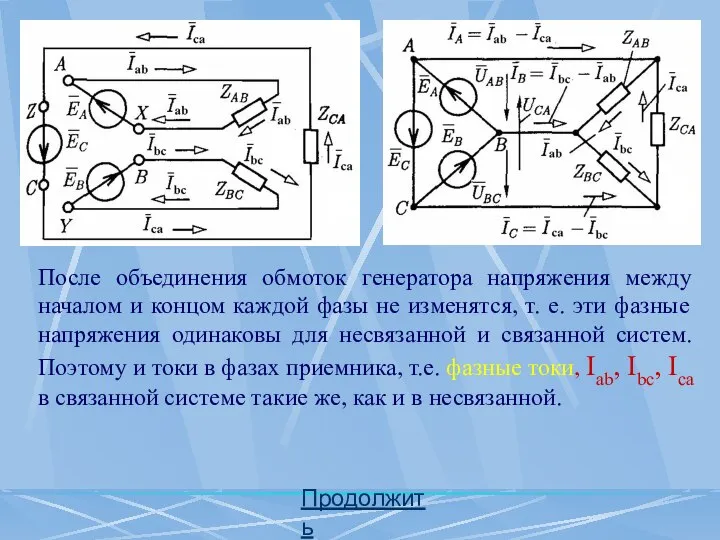 Продолжить После объединения обмоток генератора напряжения между началом и концом каждой