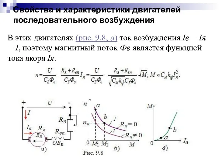 Свойства и характеристики двигателей последовательного возбуждения В этих двигателях (рис. 9.8,