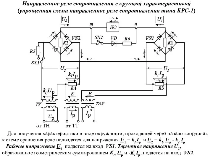 Направленное реле сопротивления с круговой характеристикой (упрощенная схема направленное реле сопротивления