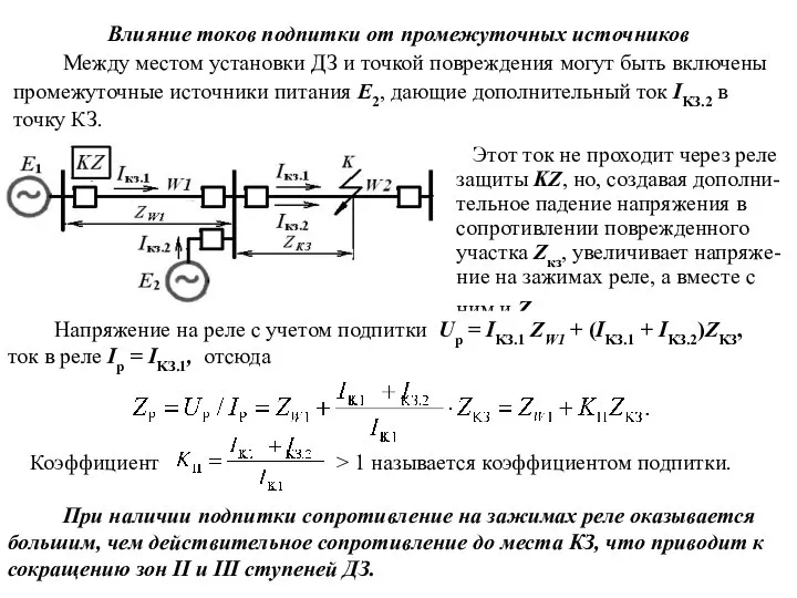 Влияние токов подпитки от промежуточных источников Между местом установки ДЗ и