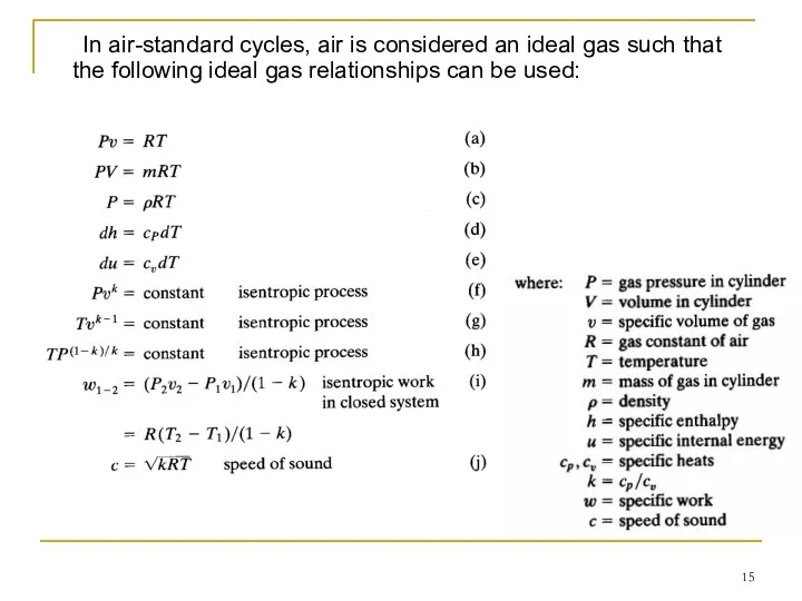 In air-standard cycles, air is considered an ideal gas such that