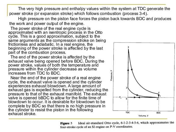 The power stroke of the real engine cycle is approximated with