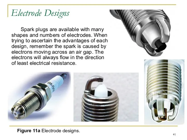 Electrode Designs Spark plugs are available with many shapes and numbers