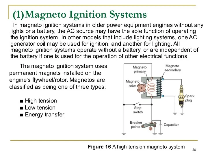 (1)Magneto Ignition Systems In magneto ignition systems in older power equipment