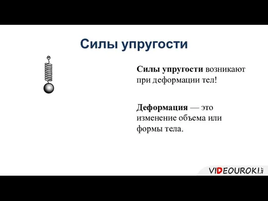 Силы упругости Силы упругости возникают при деформации тел! Деформация — это изменение объема или формы тела.