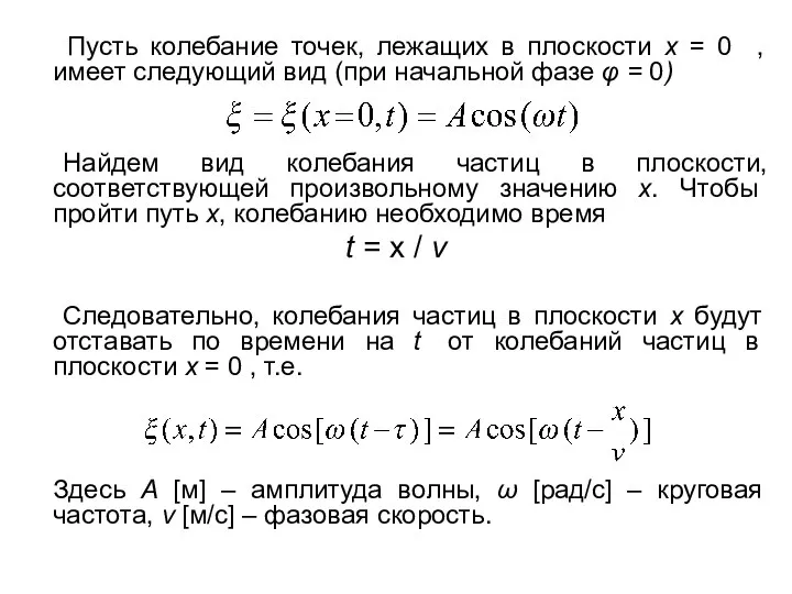 Пусть колебание точек, лежащих в плоскости x = 0 , имеет