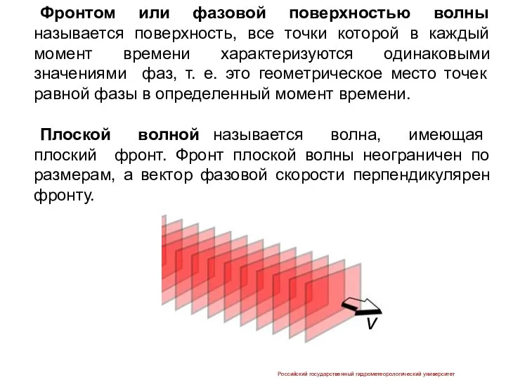 Фронтом или фазовой поверхностью волны называется поверхность, все точки которой в