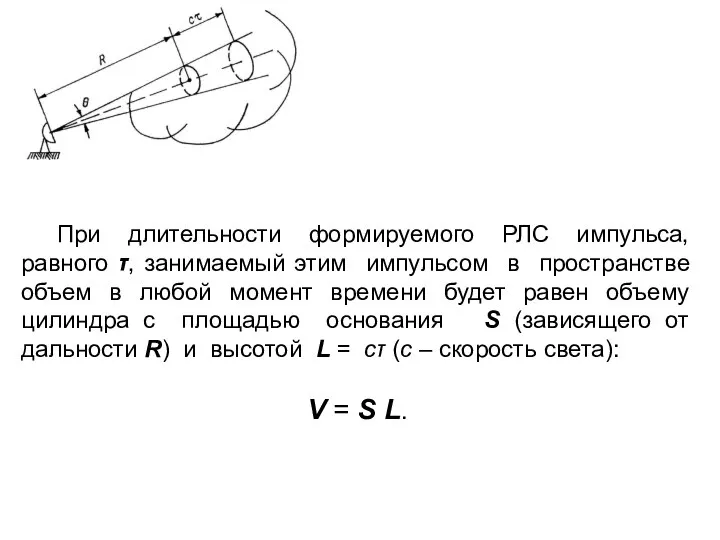 При длительности формируемого РЛС импульса, равного τ, занимаемый этим импульсом в