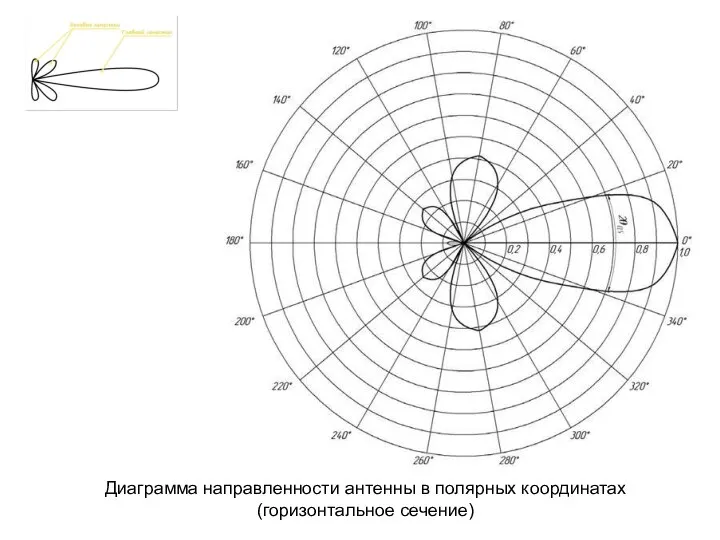 Диаграмма направленности антенны в полярных координатах (горизонтальное сечение)