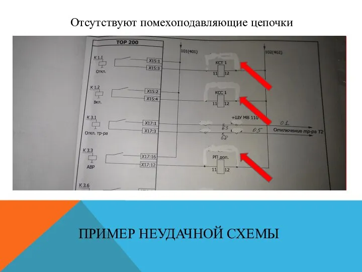 ПРИМЕР НЕУДАЧНОЙ СХЕМЫ Отсутствуют помехоподавляющие цепочки