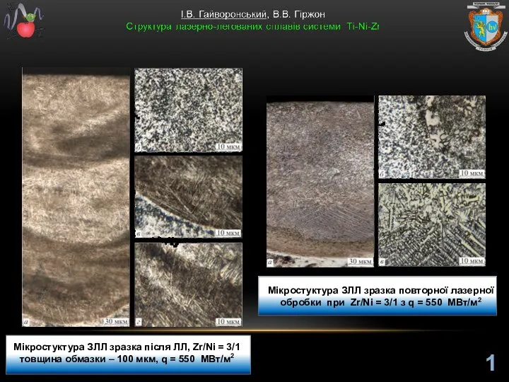 Мікростуктура ЗЛЛ зразка повторної лазерної обробки при Zr/Ni = 3/1 з
