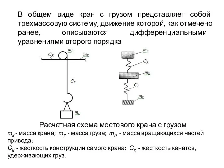 В общем виде кран с грузом представляет собой трехмассовую систему, движение