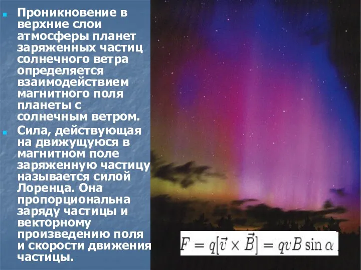 Проникновение в верхние слои атмосферы планет заряженных частиц солнечного ветра определяется