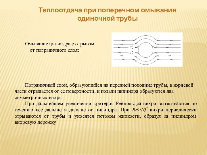 Теплоотдача при поперечном омывании одиночной трубы Омывание цилиндра с отрывом от