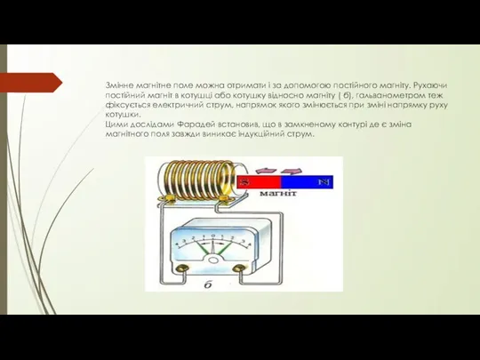 Змінне магнітне поле можна отримати і за допомогою постійного магніту. Рухаючи