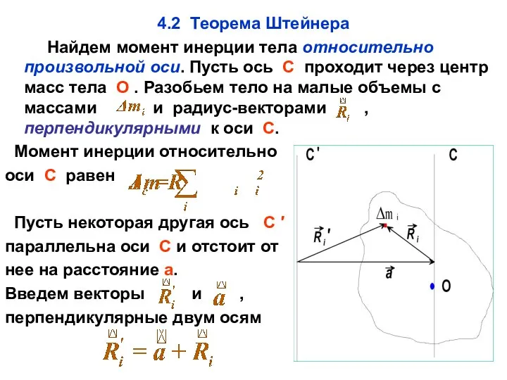 4.2 Теорема Штейнера Найдем момент инерции тела относительно произвольной оси. Пусть