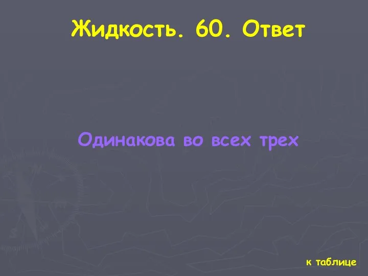 к таблице Жидкость. 60. Ответ Одинакова во всех трех