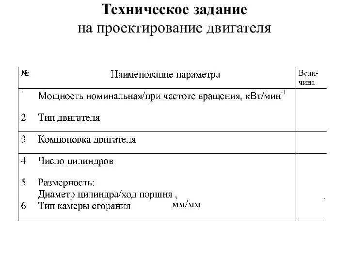 Техническое задание на проектирование двигателя