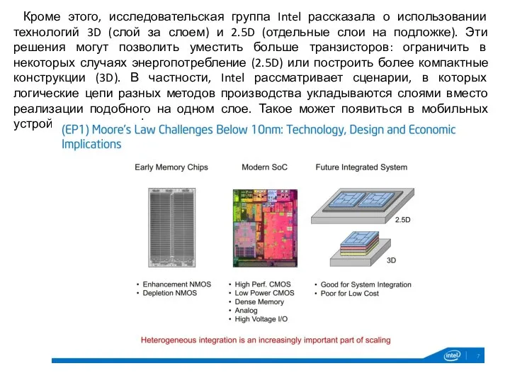 Кроме этого, исследовательская группа Intel рассказала о использовании технологий 3D (слой
