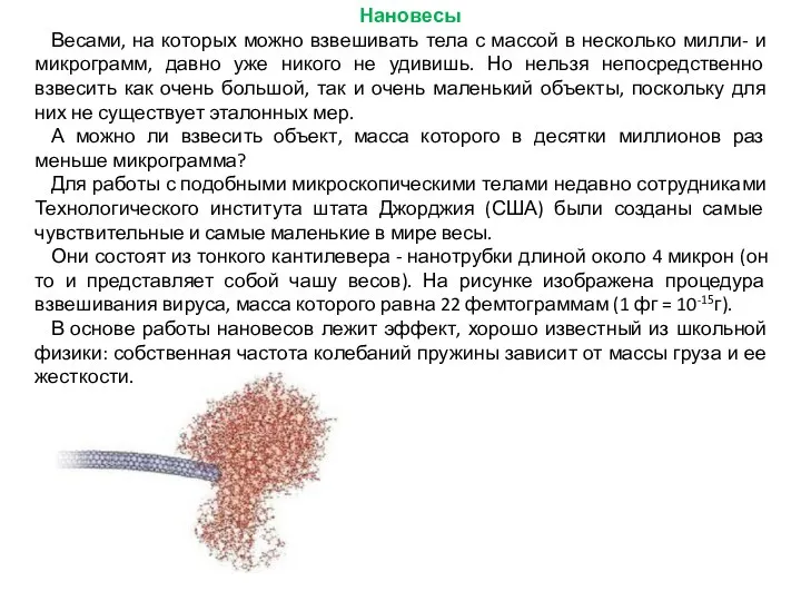 Нановесы Весами, на которых можно взвешивать тела с массой в несколько