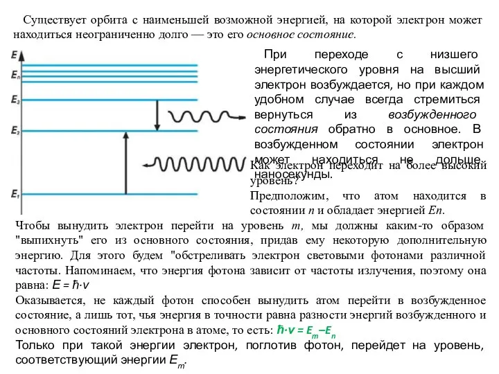 Существует орбита с наименьшей возможной энергией, на которой электрон может находиться